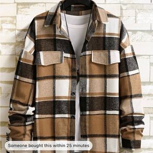 Manfinity Homme Men Plaid Flap Detail Drop Shoulder Overcoat Without Tee